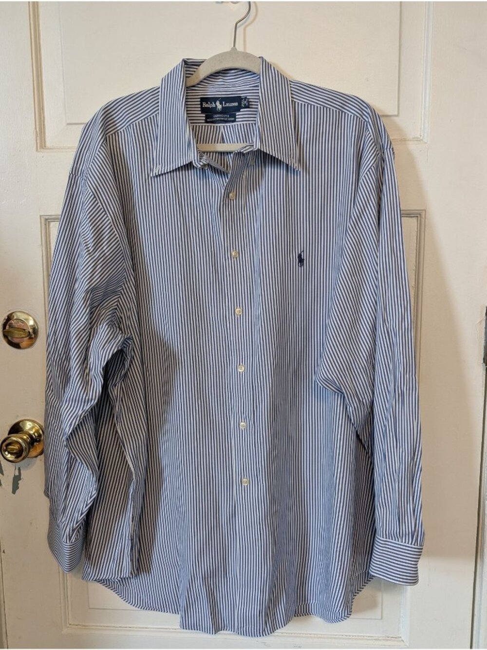 Men's Ralph Lauren Long-sleeve Dress Shirt Size 18 34/35 Classic Blue Stripe